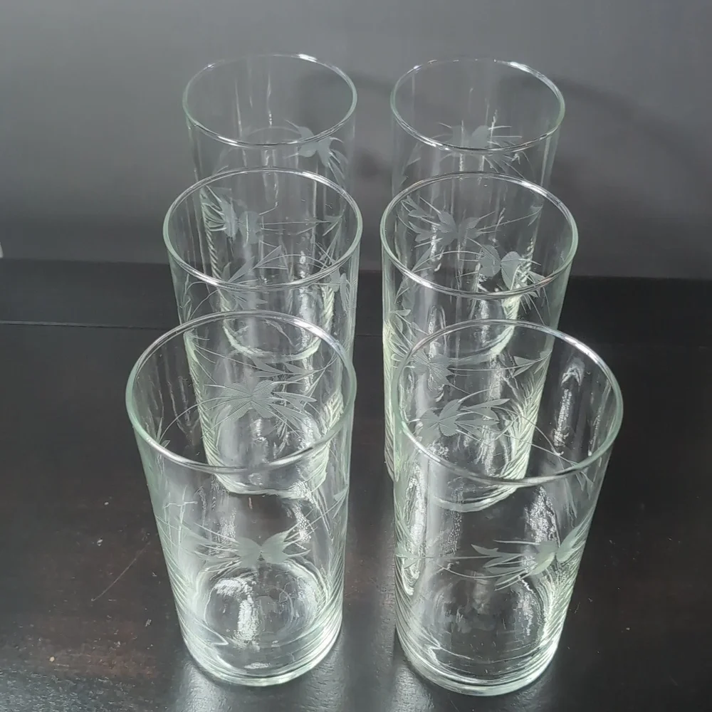 Set Of 6 Beautiful Vintage Crystal Etched Glass High Ball Glasses 5